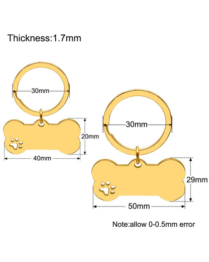 Dog Bone Paw Print Pet ID Tag